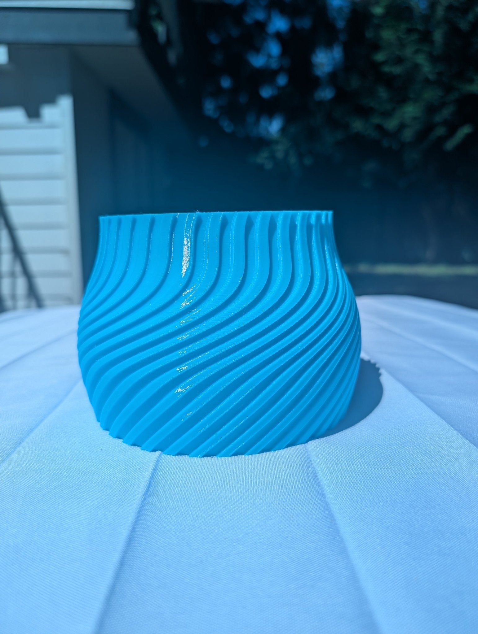 Blue Medium Striped Twisted Plant Pot - A&V Plants 3D Printing